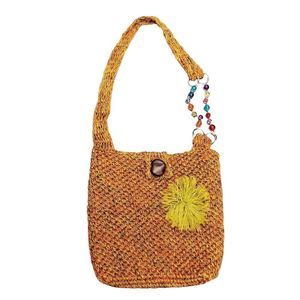 Woven Colorful Straw Crossbody Shoulder Bag with Gem Detail Strap